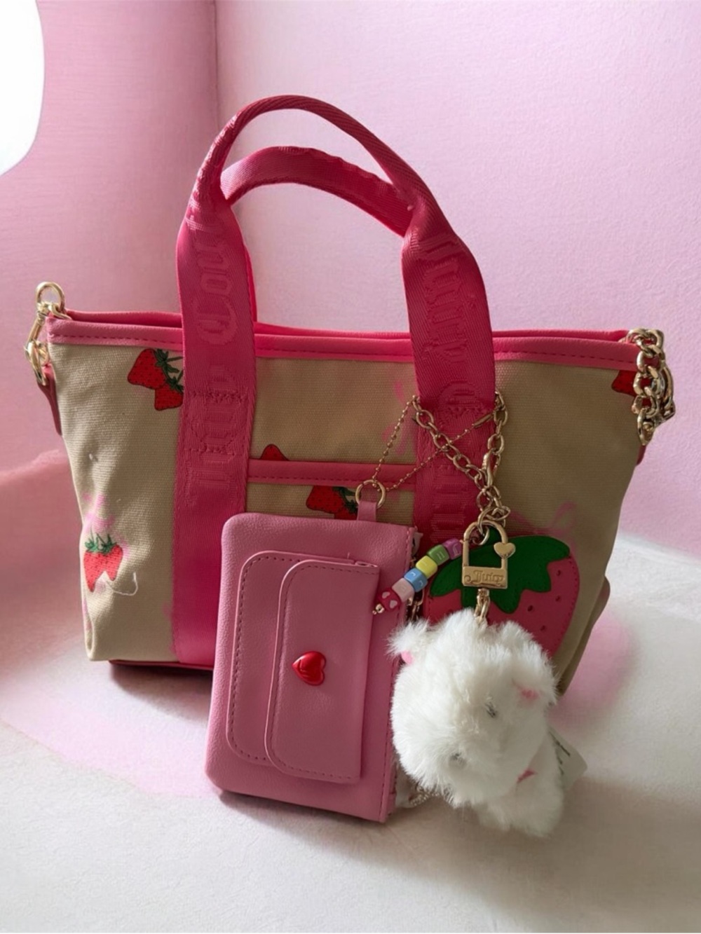 Juicy Couture Strawberry Print Canvas Mini Tote Bag 🍓🍓🍓🍓